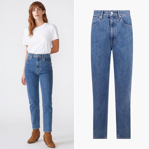 SLVRLAKE Beatnik High Rise Jeans Pacific Size 26 Mid Blue Wash Rigid Denim Ankle - Picture 1 of 16